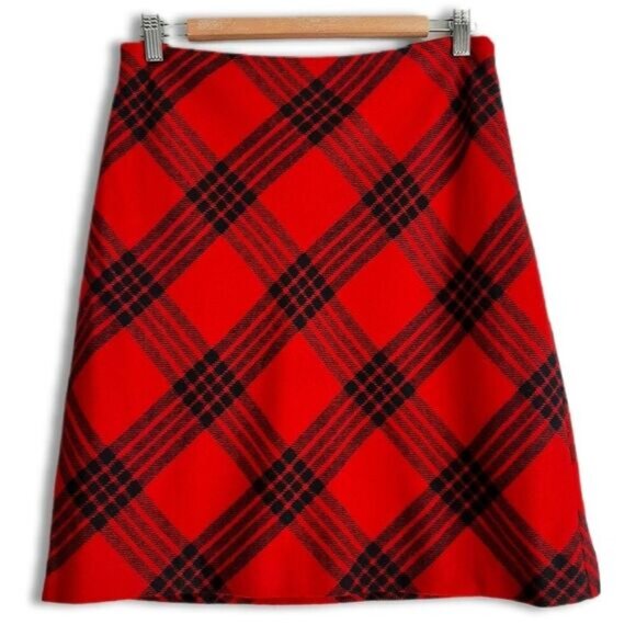 TALBOTS / Wool Blend A-Line Classic Red Plaid Mini Length Skirt Sz 4 - Picture 1 of 11